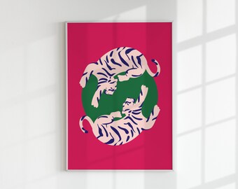 Pink Tiger Wall Art: Preppy Dorm Decor (Digital Download)