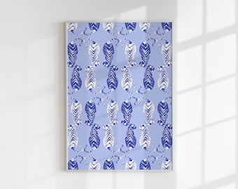 Blue Tiger Wall Printable, Digital Tiger Poster, Tiger Pattern, Wall Art Printable, Digital Animal Decor, Boys Room Wall Art, Dorm Decor