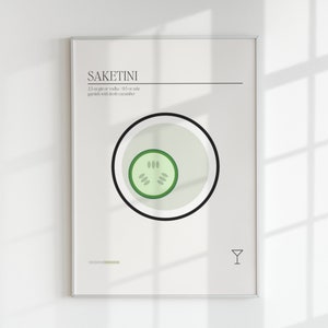 Einfaches Martini Bar Poster, Sake Cocktail digitaler Download, Geschenk Martini Liebhaber, Saketini Wanddruck, Alkohol druckbar, Bar Cart Drucke