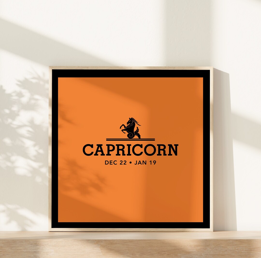Capricorn Astrology Print, Zodiac Wall Art, Luxury Orange Wall Art