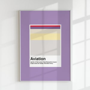 Aviation Cocktail Print, Bar Wall Art Printable, Purple Cocktail, Minimalist Drinks Poster, Modern Bar Cart Decor Instant Download