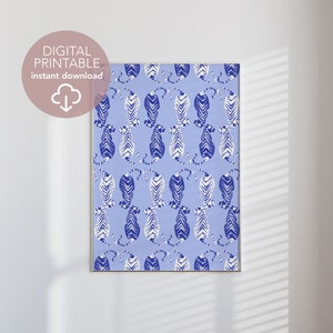 Blue Tiger Wall Printable, Digital Tiger Poster, Tiger Pattern, Wall Art Printable, Digital Animal Decor, Boys Room Wall Art, Dorm Decor