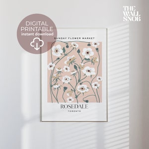 Affiche du marché aux fleurs de Toronto, impression d'art mural Rosedale, téléchargement numérique de fleurs sauvages, cadeau de pendaison de crémaillère de Toronto imprimable