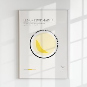 Lemon Drop Cocktail Druck, digitaler Cocktail Art Download, Martini Poster druckbar, Alkohol Drucke, Trendy Cocktail Rezept Bar Cart Print