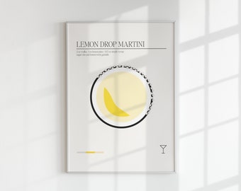 Lemon Drop Martini Print: Trendy Cocktail Recipe Bar Cart Art (Digital Download)