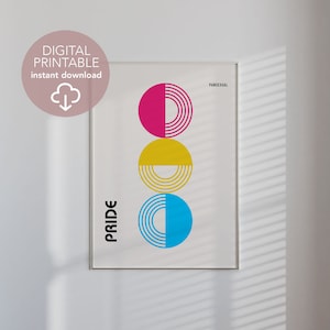 Pansexuell Digitaldruck, Retro Formen Bauhaus Poster, Subtiler Pan Pride Flagge Download, LGBTQ Wohnkultur, Einfache Queer Wohnheim Kunst