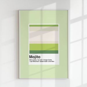 Mojito cocktail digitale print | Zomer drankjes Wall Art downloaden | Tequila Cocktail Bar Winkelwagen Decor | Moderne alcoholdruk