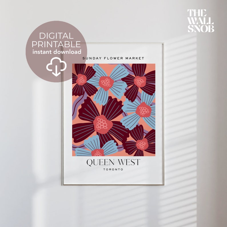 Toronto Queen West Neighbourhood Print, Retro Flower Market Digital