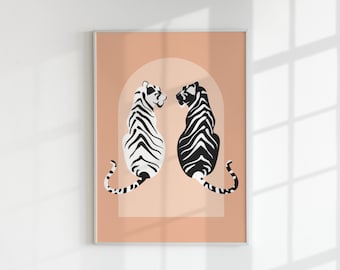 Boho Tiger Wall Art Print: Trendy Living Room Decor (Digital Download)