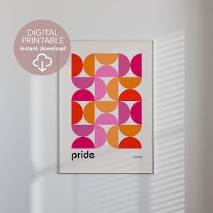 Lesbian Digital Poster, Retro Wall Art Download, Bauhaus Shapes Print, Lesbian Flag Printable, Subtle Lesbian Art, Gay Decor