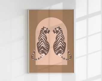 Minimalist Tiger Art Print: Retro Boho Living Room Decor (Digital Download)