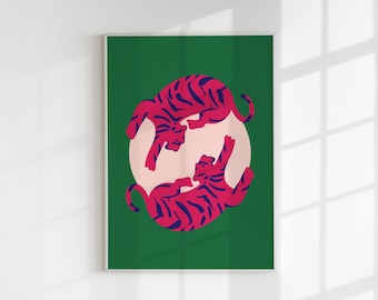 Pink Tiger Wall Art: Trendy Green Printable (Digital Download)