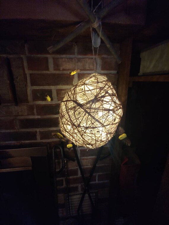 Light up Beehive Twine Mobile Hanging Beehive Decor Bee Etsy