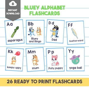 Cartes Flash Bluey Alphabet | Cartes mémoire alphabet | 26 Flashcards Bluey imprimables | Téléchargement instantané | PDF | Fichier imprimable