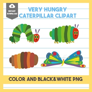 Hungry Caterpillar Clipart | Color and Black and White | PNG | Very Hungry Caterpillar | Eric Carle | Based on Book | Instant Download