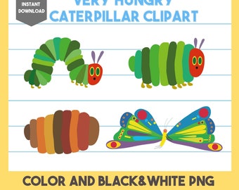 Hungry Caterpillar Clipart | Color and Black and White | PNG | Very Hungry Caterpillar | Eric Carle | Based on Book | Instant Download