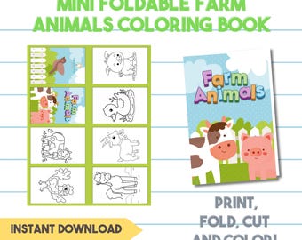 Farm Animals Mini Coloring Book For Kids | Foldable Coloring Booklet | Printable Farm Animals Themed Coloring Book | Birthday Souvenir