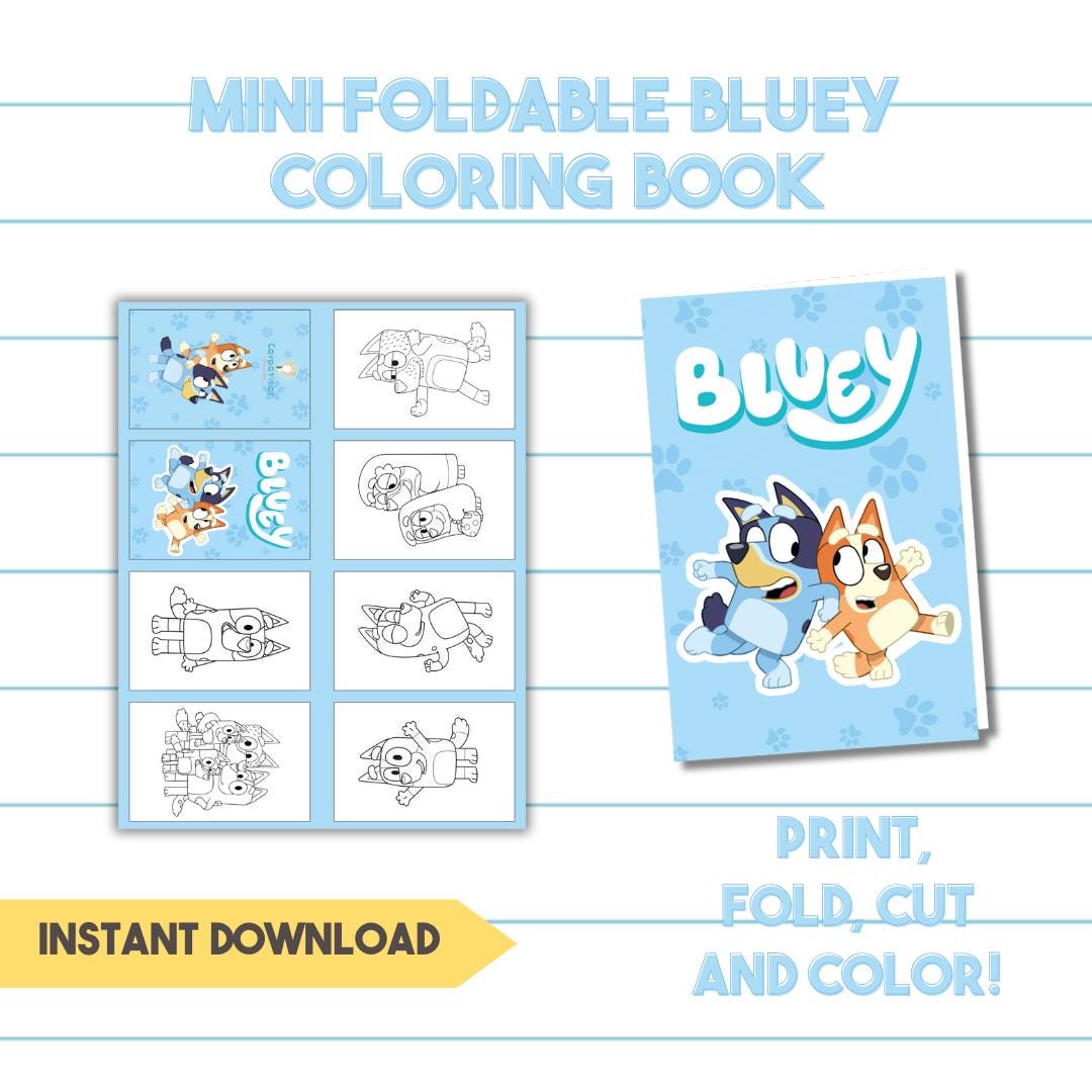 Bluey Mini Coloring Book For Kids Foldable Coloring Booklet Printable ...