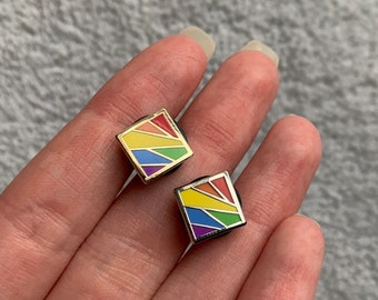 rainbow geometric hard enamel pride mini pin gold and silver | birthday anniversary LGBT gift