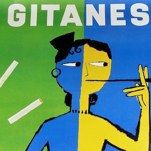 "GITANES" Poster.90er Jahre Werbeposter.Zigaretten Pub Poster.Vintage Französisches Poster.Altes Savignac Zeichnung Poster.CulturalCan.