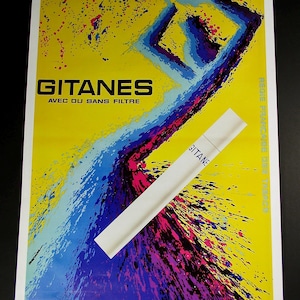 Cartel "GITANES".Cartel Publicitario Años 90.Cartel Pub Cigarrillos.Cartel Francés Vintage.Cartel Antiguo Dibujo Aurion.CulturalCan.
