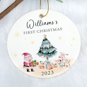 Personalized Baby's First Christmas Ornament, Baby 1st Christmas Decoration, Baby Christmas Bauble, Cute Santa Ornament, Baby Christmas Gift image 1