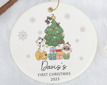 Primo ornamento di Natale del bambino personalizzato, prima decorazione natalizia del bambino, ornamento del gattino carino, pallina di Natale, regalo di Natale del bambino