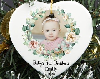 Baby Photo Christmas Decoration, Custom Baby's First Christmas Photo Ornament, Photo Heart Ornament, Baby Christmas Bauble, Christmas Gift