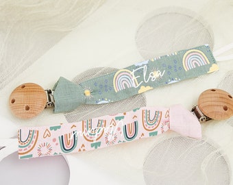 Personalisierte Regenbogen Baby Schnullerclip, Neugeborenen Geschenk für Baby, Baumwollstoff Schnullerclip, Name Baby Schnullerclip, Babypartygeschenk