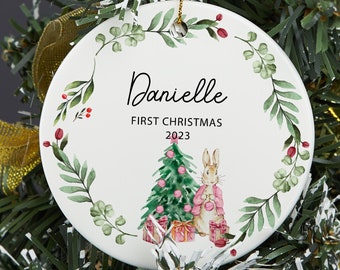 Primo ornamento natalizio del bambino, decorazione personalizzata per il primo Natale del bambino, ornamento Peter Rabbit, regalo di Natale per bambini, pallina di Natale