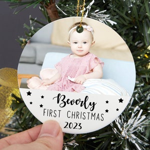 Baby's First Christmas Ornament with Photo, Custom Baby Christmas Bauble, Baby Photo Ornament, Baby 1st Christmas Decoration, Christmas Gift