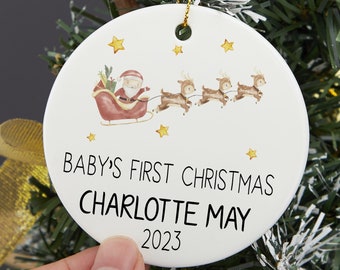 Première décoration de Noël personnalisée pour bébé, cadeau de Noël pour bébé, décoration de 1er Noël pour bébé, boule de Noël pour bébé, décoration de père Noël renne