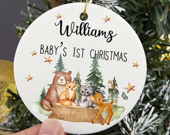 Custom Baby's First Christmas Ornament with Jungle Animal, Baby 1st Christmas Ornament, New Baby Christmas Decoration, Baby Christmas Bauble