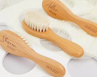 Brosse à cheveux bébé personnalisée avec nom et date de naissance, brosse à cheveux en bois, cadeau d'anniversaire de bébé, cadeau baby shower, brosse à cheveux bébé garçon bébé fille