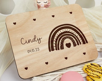 Rainbow Breakfast Board,Kids Cutting Board,Personalized Breakfast Board,Baby Breakfast Board With Name/Date,Personalized Gift,Christmas Gift