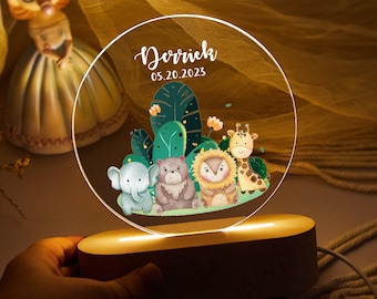 Lampe animal LED personnalisée, cadeau veilleuse pour enfant, lumière animaux safari de la jungle, cadeaux d'anniversaire pour enfant, lampe de table pour chambre d'enfant