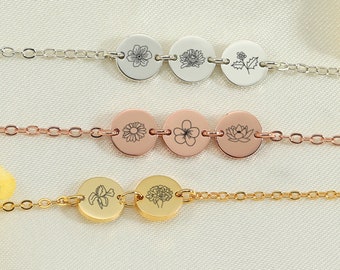 Bracelet de fleur de mois de naissance personnalisé, bracelet de famille, bracelet de fleur de naissance personnalisé, cadeau pour maman, cadeau d'anniversaire, cadeau de Noël pour elle