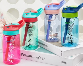 Personalized Kids Water Bottle, Birth Flower Water Bottles with Name, Children's Water Bottle, Back To School Gift, Christmas Gift for Kids