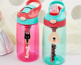 Vaso de agua personalizado con patrón de perro, botella de agua para niños, taza para niños, botella de deportes para niños pequeños, vaso para niños, taza de agua, regalo de regreso a la escuela para niños