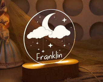 Moon and Star Night Light, Personalized Night Light for Baby, Bedroom Night Light, Baby Name Lamp, Baby Birth Gift, Baby Shower Gift, Gift