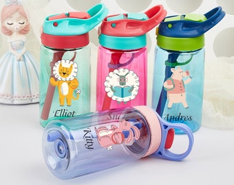 Personalisierte Kinderwasserflasche mit Namen, Zurück zu Schulgeschenk, Kindertasse, Kindergeschenk, Kinder niedliche Tiere Wasserflasche, Geburtstagsgeschenk für Kinder