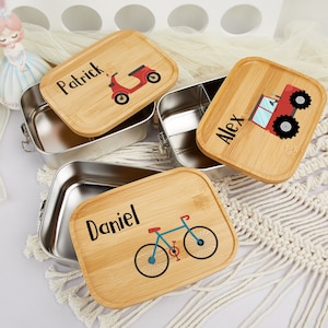 Personalized Lunch Box Boys & Girls, Kids Wooden Lunch Box With Name, Custom Snack Box, Stainless Steel, School Gift, Birthday Gift for Kids image 2