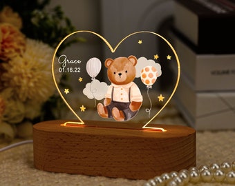 Heart Shape Bear Night Light, Custom Cute Bear Night Light for Baby, Kids Birthday Gift, Baby Bedroom Night Light, Newborn Gift, Baby Shower