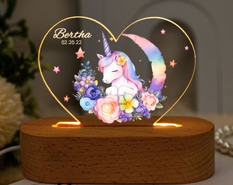 Personalized Baby Night Light, Heart Shape Unicorn Night Light, Kids Birthday Gift, Baby Bedroom Night Light, Gift for Baby,Baby Shower Gift