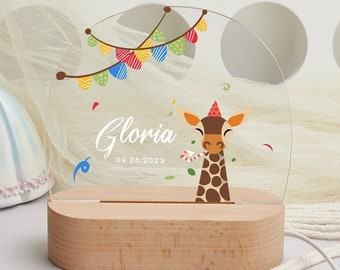 Giraffe Baby Night Light,Baby Gift Birth,Personalized Animals Night Light,Child'S Gift,Christening Gift,Custom Name Night Light,Night Lamp