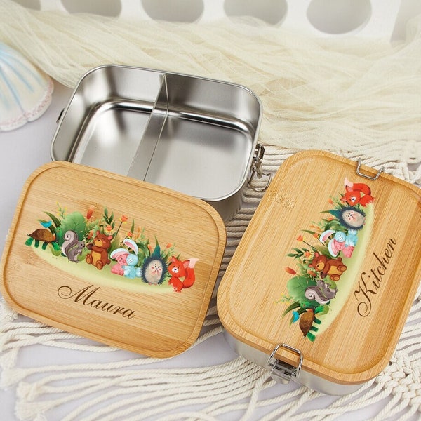 Benutzerdefinierte Waldtiere Kinder Lunchbox, personalisierte umweltfreundliche Bento Box, Kinder Lunchbox, Geburtstagsgeschenk für Kinder, Geschenk zum Schulanfang