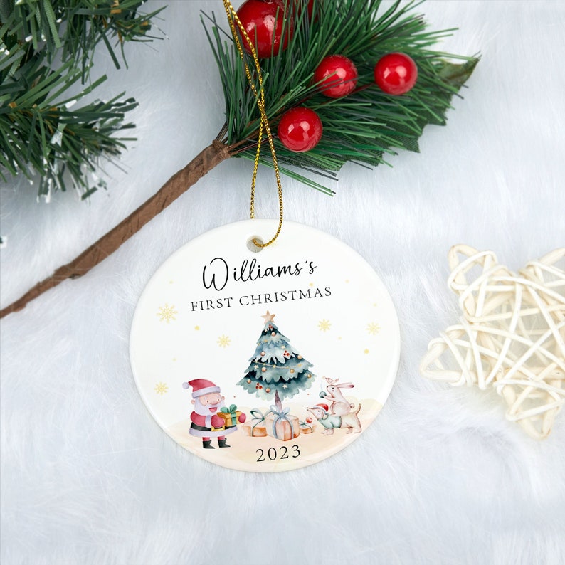 Personalized Baby's First Christmas Ornament, Baby 1st Christmas Decoration, Baby Christmas Bauble, Cute Santa Ornament, Baby Christmas Gift image 1