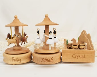 Wooden Handmade Music Box, Personalized Music Box, Musical Carousel, Engraved Name Music Box,Gift For Kids, New Mom Gift, Baby Girl Boy Gift