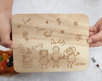 Personalized Breakfast Board, Cute Family Sketches Breakfast Board, Kid Wooden Breakfast Board, Engraved Breakfast Board, Kids Birthday Gift