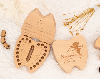 Gepersonaliseerde Tandenfee Box, Houten Tandenfee Dienbladen, Gegraveerde Baby Eerste Tand Aandenken, Tandenfee Houder, Doopcadeau, Verjaardagscadeau